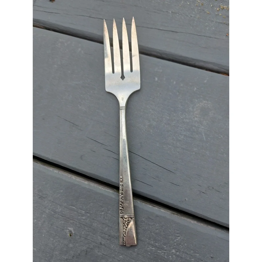 Nobility Plate Reverie Silver Plate Cold Meat Serving Fork Vintage 1937 Floral